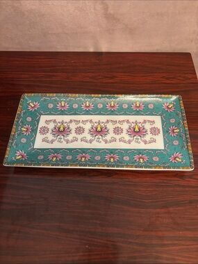 Cost Plus World Market Turquoise and Pink Floral Rectangular Serving Platter